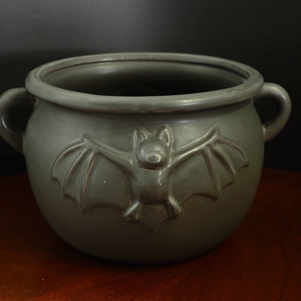 Charcoal Ceramic Bat Motif Planter
